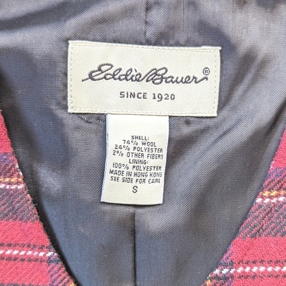 Vintage Eddie Bauer Tartan Tie Back Wool Vest in Red and Green Plaid Size Small - Picture 9 of 10
